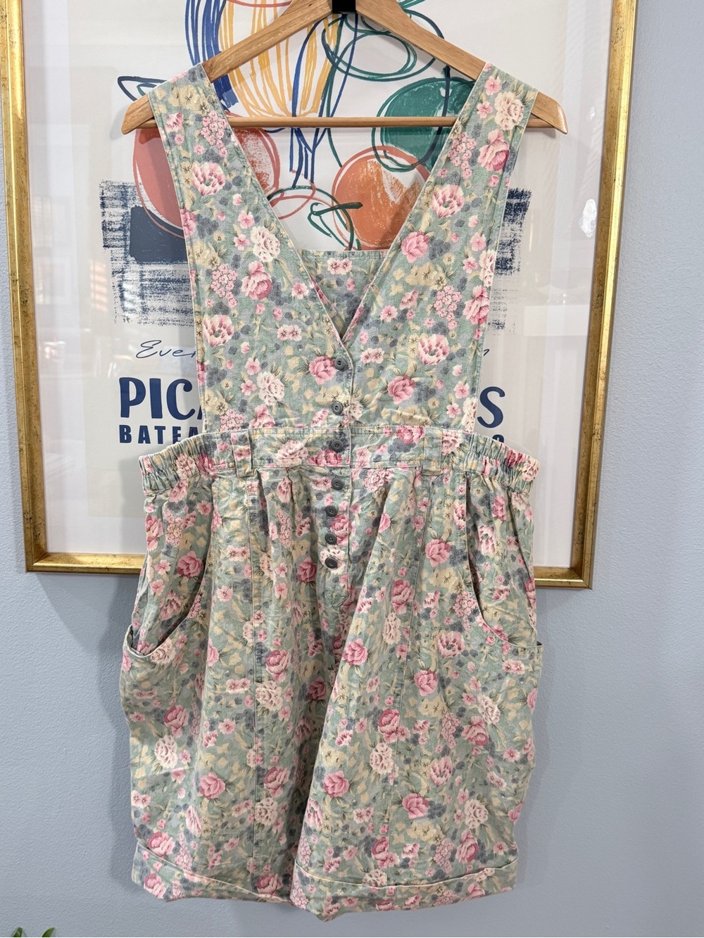 90s Pinot Noir Floral Print Short-Alls Jumper Medium